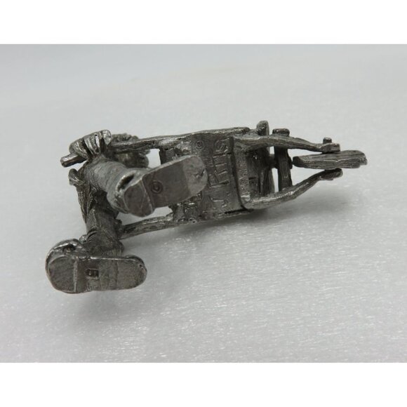 Pewter Coal Miner Miniature Figurine With Wheelbarrow England Signed Vintage - Picture 5 of 10